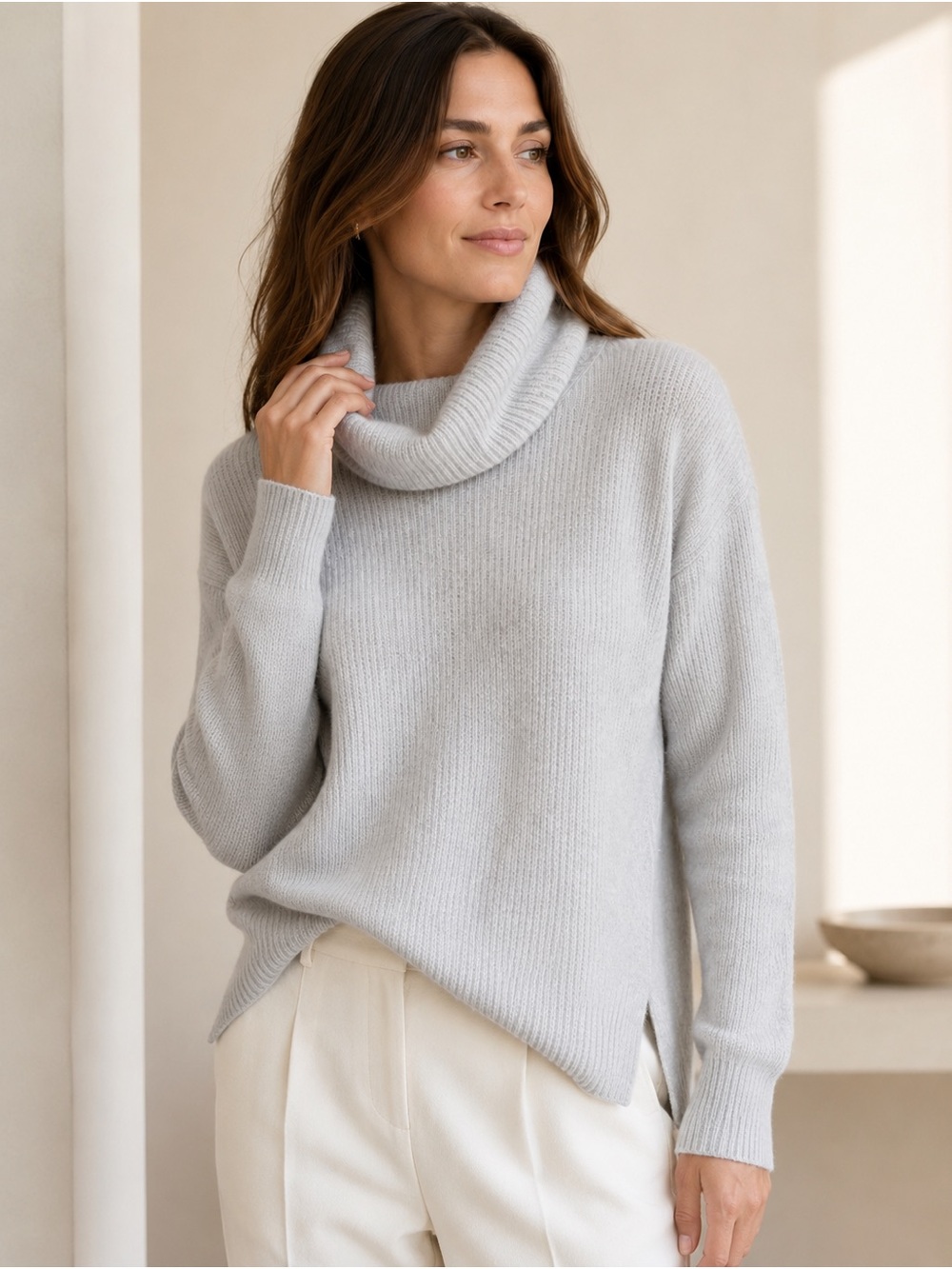 Theory Madalinda Cashmere Turtleneck Sweater | Light Heather Gray | Small
